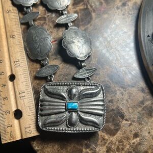 Vintage Estée Lauder perfume, compact necklace Southwest theme